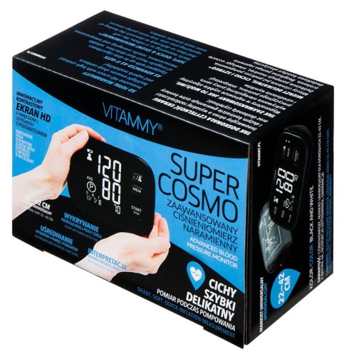 VITAMMY Super Cosmo Black and White Ciśnieniomierz naramienny 22- 42 cm z IHB i podświetleniem
