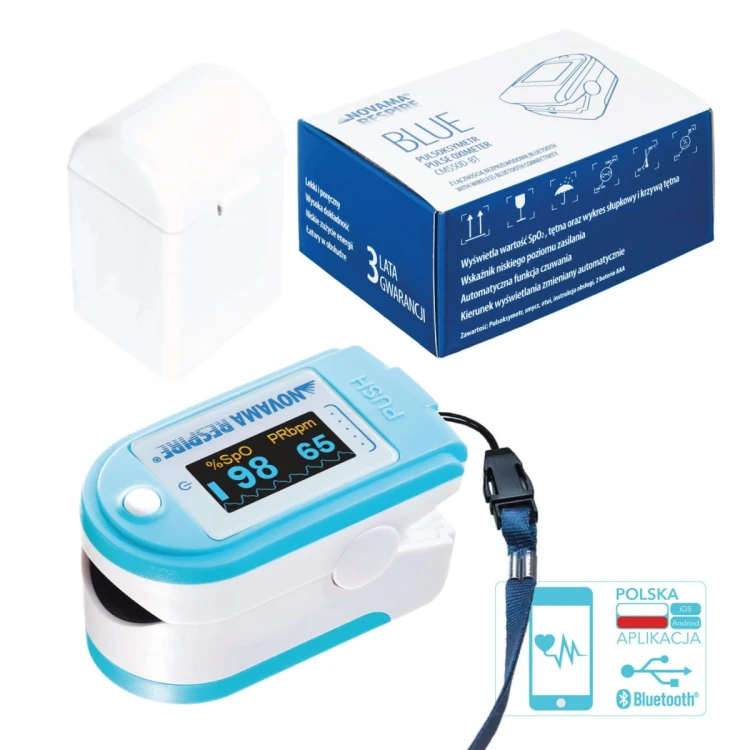 Pulsoksymetr NOVAMA Respire Blue z Bluetooth Pulsoksymetr z POLSKĄAPLIKACJĄ na Android i iOS