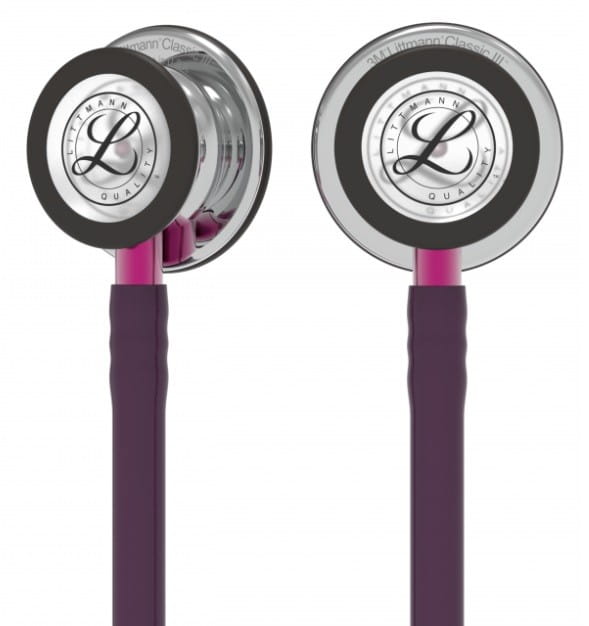 Stetoskop Littmann Classic III 5960 Stetoskop internistyczny Mirror-Finish, przewód śliwkowy, trzonek różowy, lira smoke