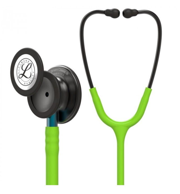 Stetoskop Littmann Classic III 5875 Stetoskop internistyczny Smoke, przewód limonkowy, lira smoke trzonek niebieski