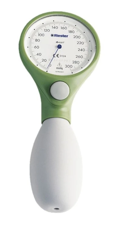 Riester Ri-san  Ciśnieniomierz zegarowy zielony, mankiet na rzepy dla dorosłych 24 - 32 cm