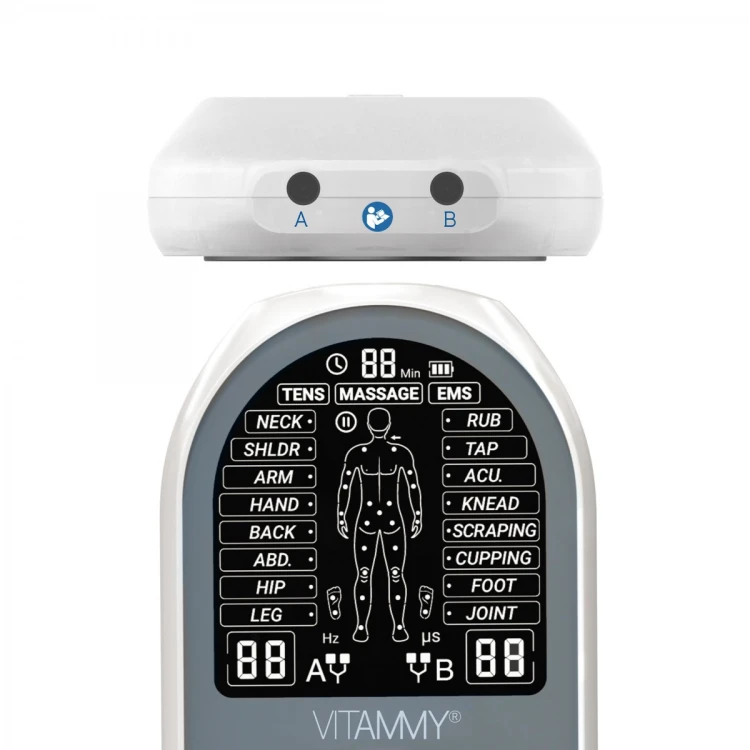 VITAMMY STIMULA Elektrostymulator mięśni, terapia TENS EMS i masaż 3 w 1, 4 elektrody