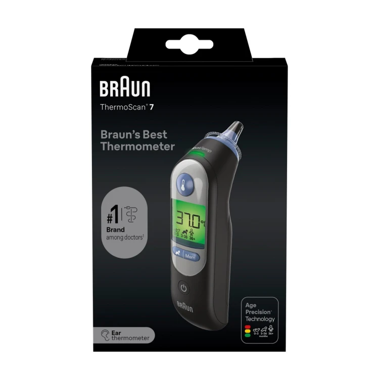 BRAUN THERMOSCAN® 7 IRT6520 BLACK Termometr do ucha z Age Precision, podświetlany wyświetlacz