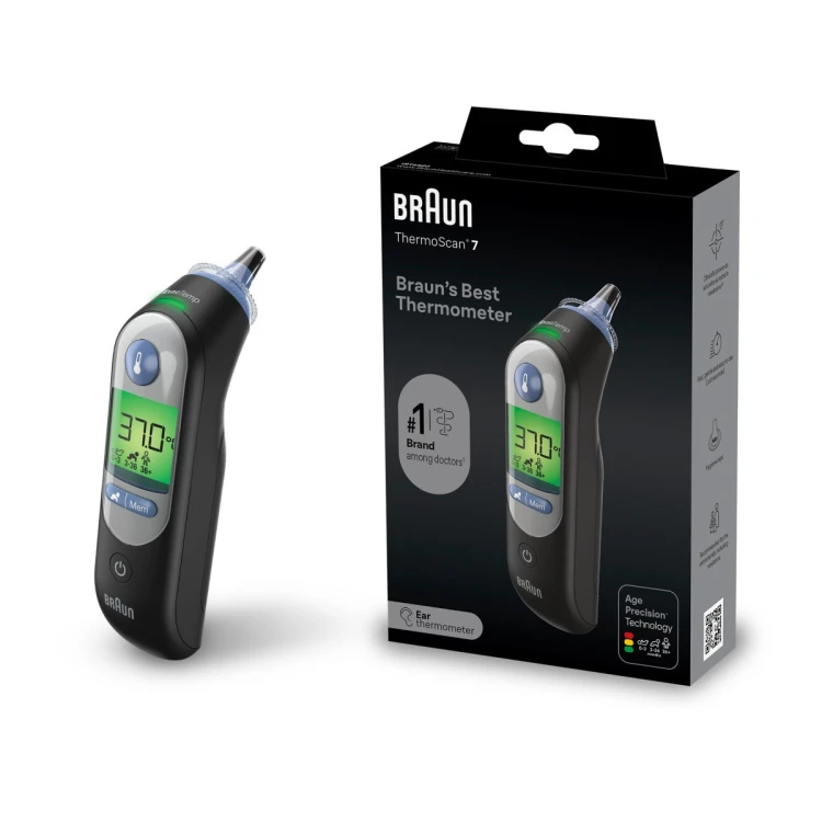 BRAUN THERMOSCAN® 7 IRT6520 BLACK Termometr do ucha z Age Precision, podświetlany wyświetlacz